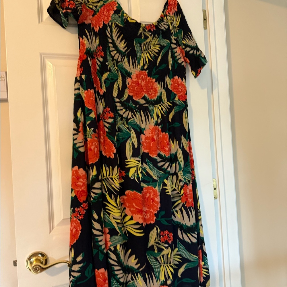 Dorothy Perkins Off Shoulder Dress with Red and Green Floral Design.